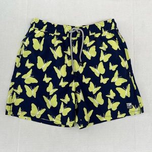 Tom & Teddy BUTTERFLIES Navy & Pastel Green Print Swim Trunks Men's | NWT
